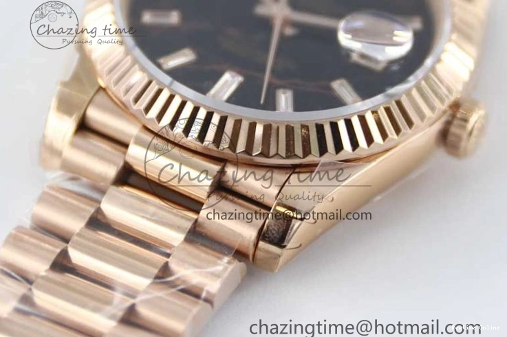 0419 Day Date 40mm RG 904L Steel TWF 1:1 Best Edition Black Crystal Dial on RG Bracelet A MoistureWicking 2349